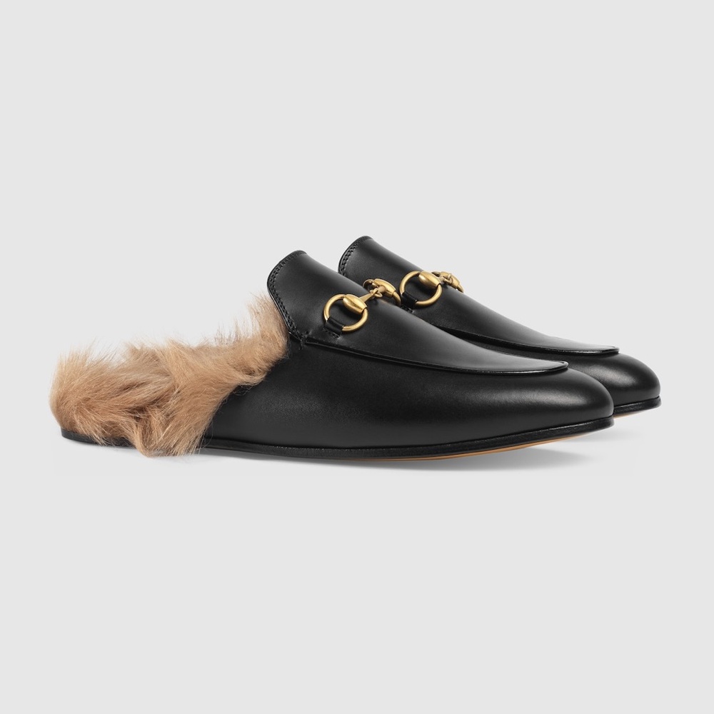 Gucci Women’s Black Leather Horsebit Princetown Mules